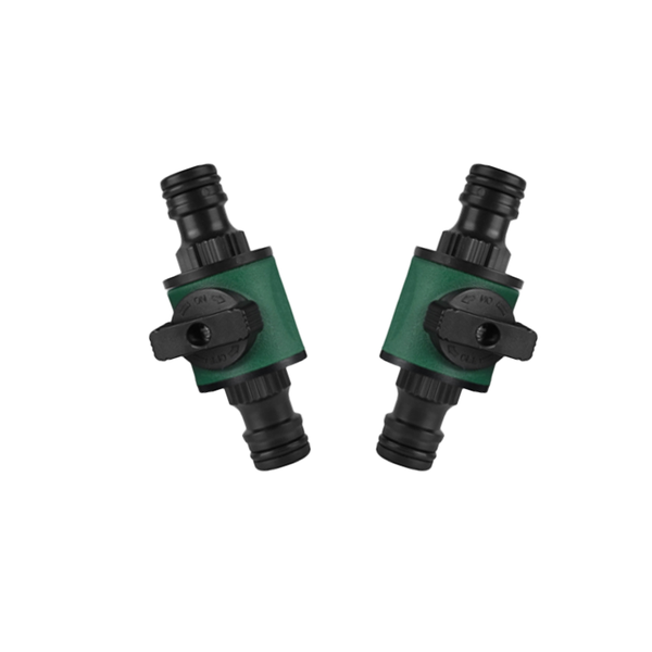Green Garden Hose Shut-Off Valve - Two-Way Faucet Quick Connector -2 Pieces