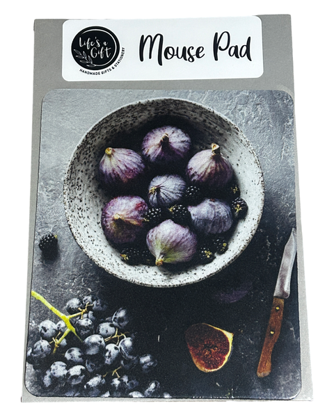 22cm x 18cm Mouse Pad Life's a Gift - Black &amp; Purple Fruit in a Bowl