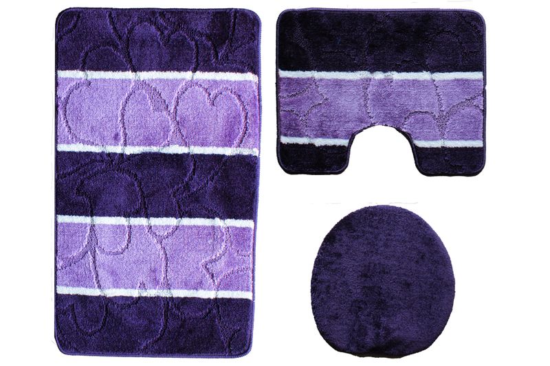 60x100cm Two Tone 3 Pcs Nonslip Turkish Toilet Cover &amp; Mat Set Violet/Lilac