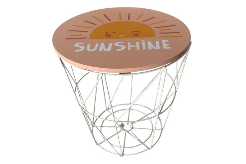 Childrens Side Table with White Metal Basket 30x30cm