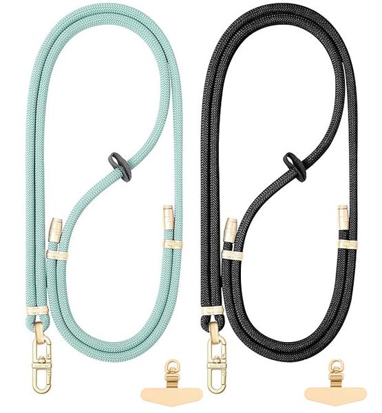 2 Piece Set Adjustable Cellphone Strap With Metal Buckle 160cm - Black/Blue