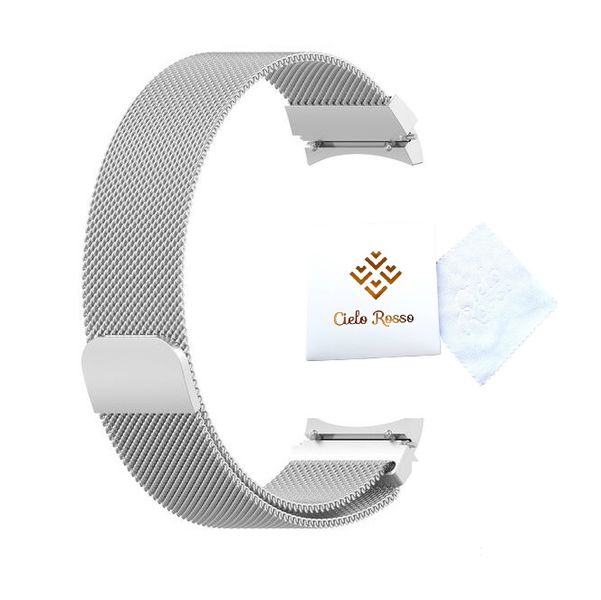 Band for Samsung Watch 6 Classic 47mm - Silver Steel and Ciello Rosso Cloth