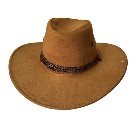 Cowboy Suede Unisex Hat with Rope Drawstring - Brown Image