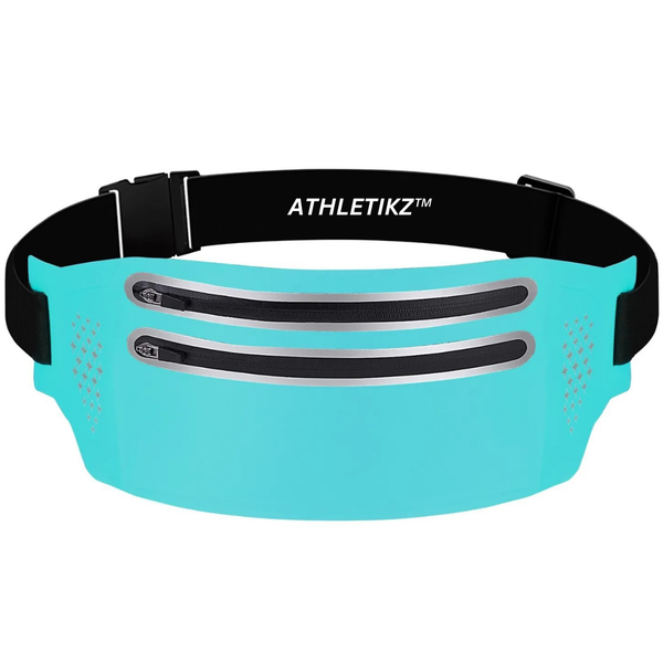 Athletikz Running Waist Pack/Belt - Waterproof Dual Zip Lycra Pouch - Blue