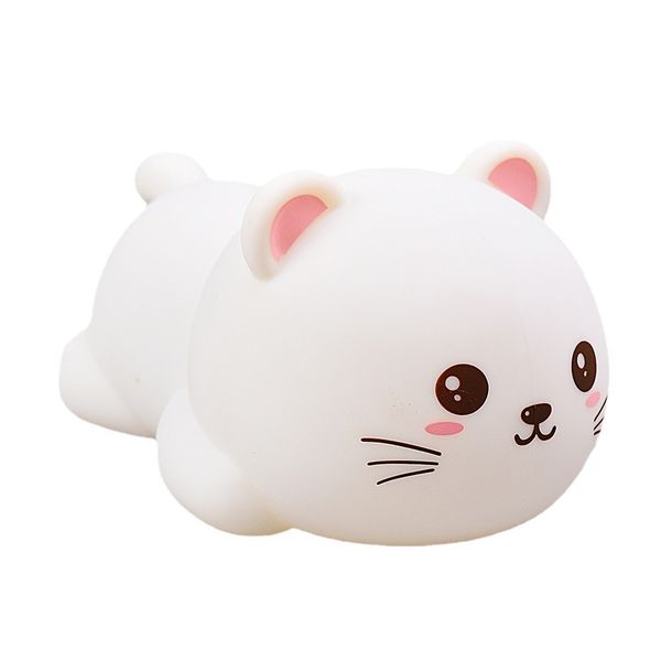 Cat Night Light USB Rechargeable Warm White Cat Night Lamp Silicone (White)