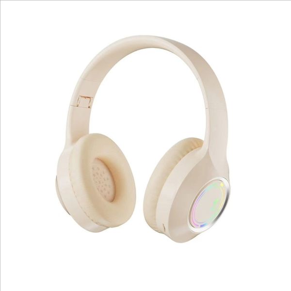 Bluetooth Headphones Sports Headset Beige Cute Earpiece for Girls - White