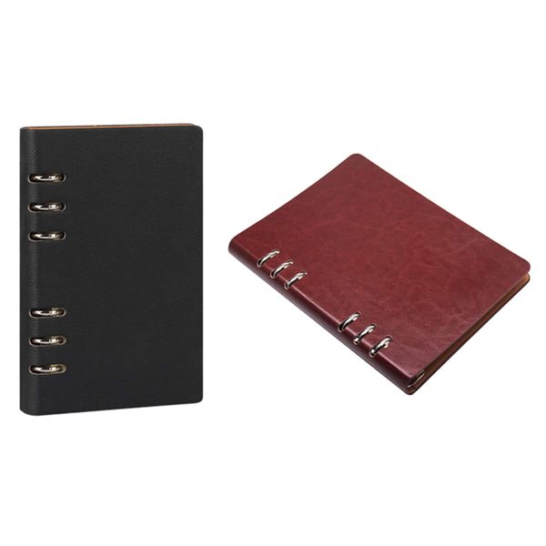 A5 Notebook 6 Holes Pu Leather Cover Notebook (Black)