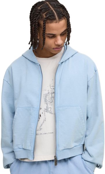 boohooMAN - Men's Premium Shrunken Fit Heavyweight Wash Zip Hoodie - Blue