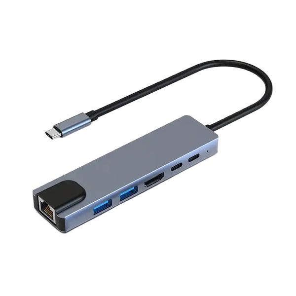 6-in-1 USB-C Hub with 4K HDMI, USB 3.0 and Card Reader for PC and Laptop