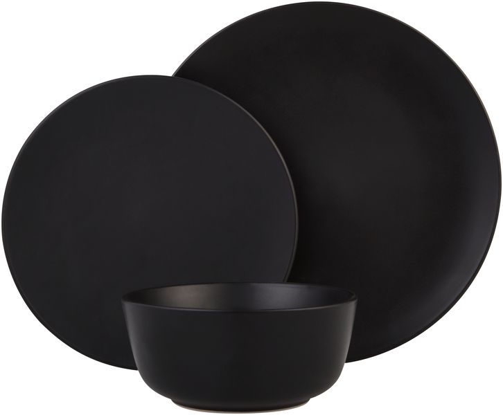 O2 Stoneware 12 PC Dinner Set - Black
