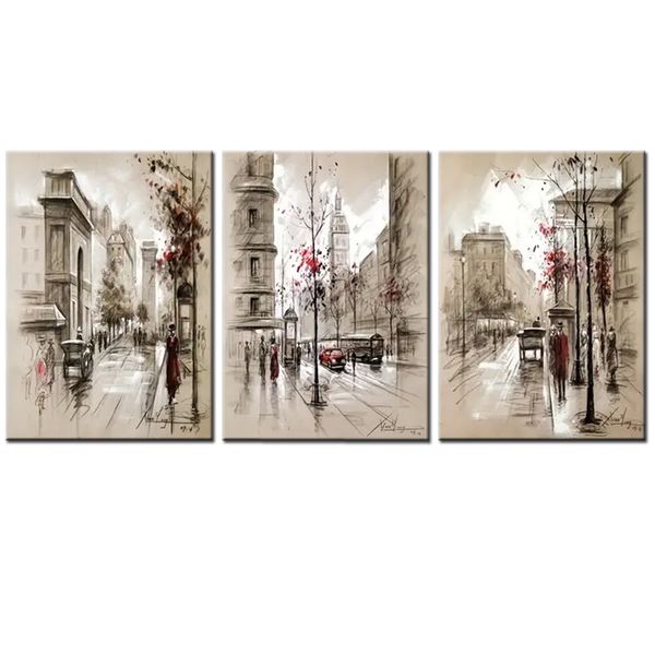Canvas-Art-3 Pieces Retro City Street Landcsape Wall Art