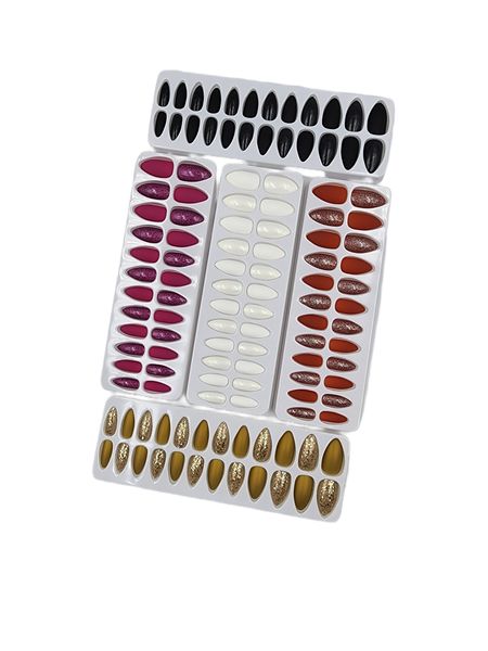 5 x 24 Artificial Nails Matte &amp; Glitter Multicolour Almond Shape Set 5