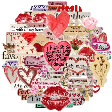 Valentine Heart Stickers Scrapbook Aesthetic Journaling Gifts DIY Dec 50pcs Image