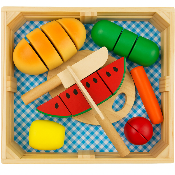 Wooden Cutting Food Toy Set with Crate