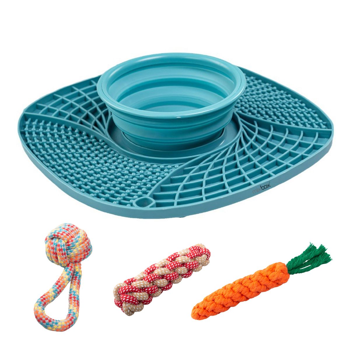 Silicone Slow Feeder Dog Bowl Set with Chew Toy – 3 Pieces