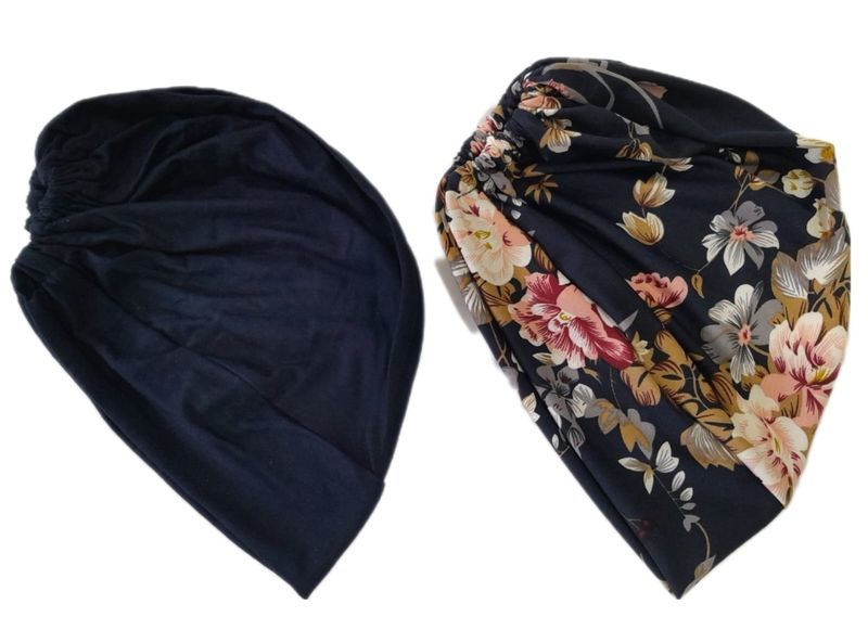 Deep Navy/Pink Floral and Navy Under Cap - 2 in a Pack