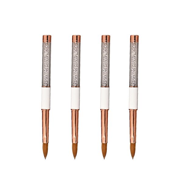 Acrylic Nail Brush With Cap White Crystal Handle