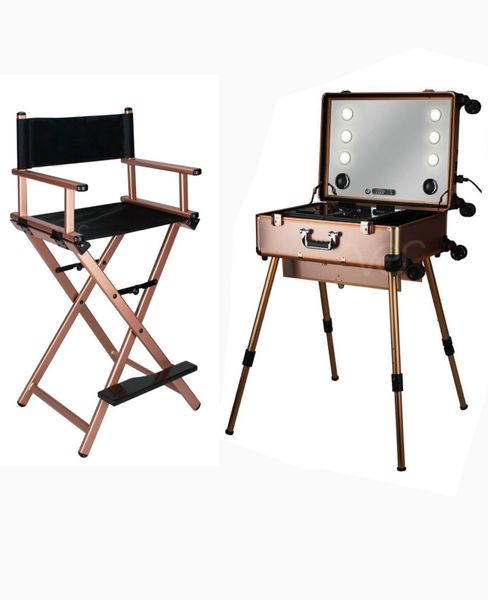 Professional Makeup Kit with Rolling Case &amp; Foldable Beauty Chair