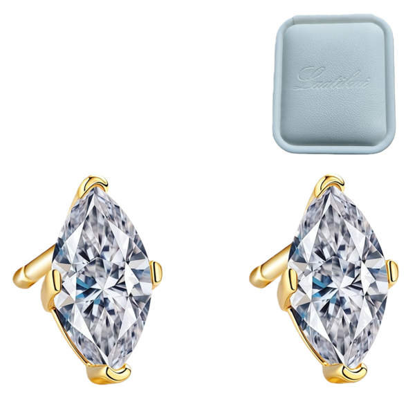 1CT Total Marquise Cut D Color Moissanite Stud Earrings - 4 Prong