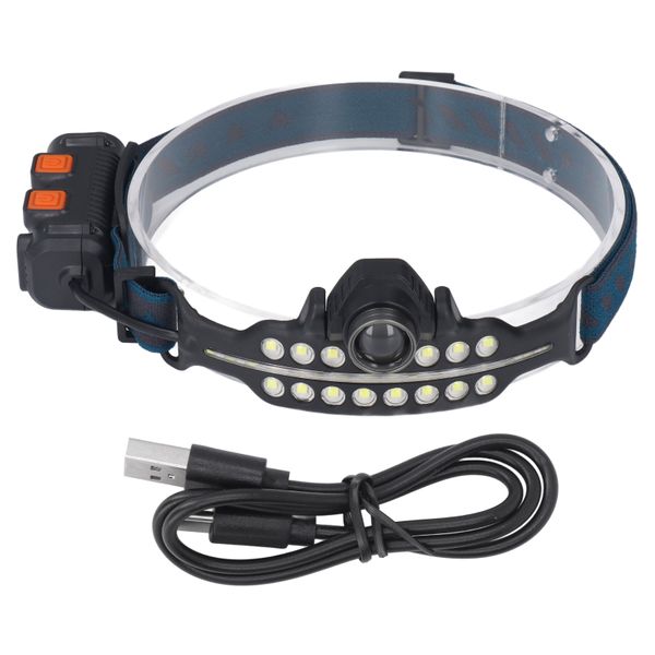 Led Headlamp Induction Type C Charging Red Led Warning Adjustable Head