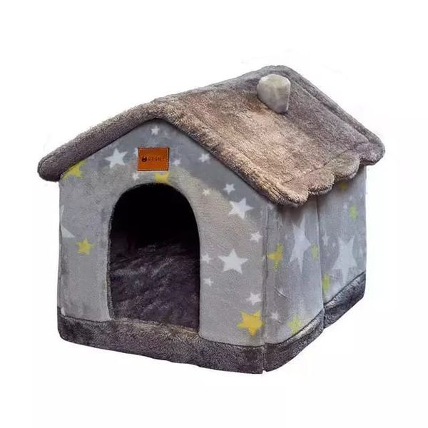 Very Small Cosy Calming Dog House - Grey Stars