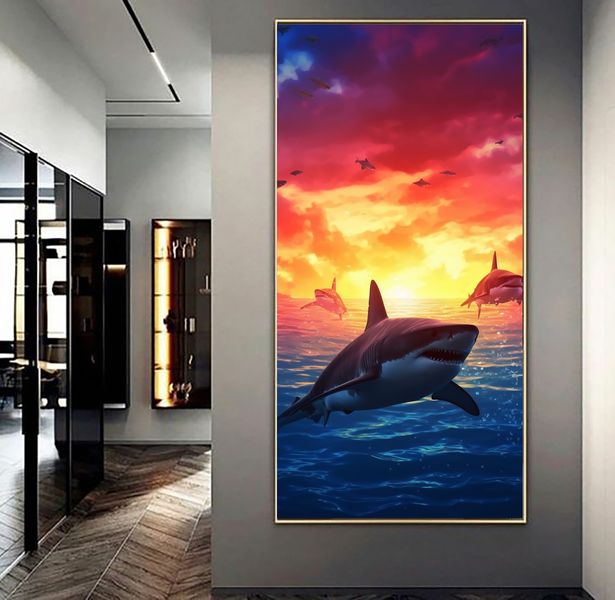 Canvas Wall Art - Shark Sihouette - 0828