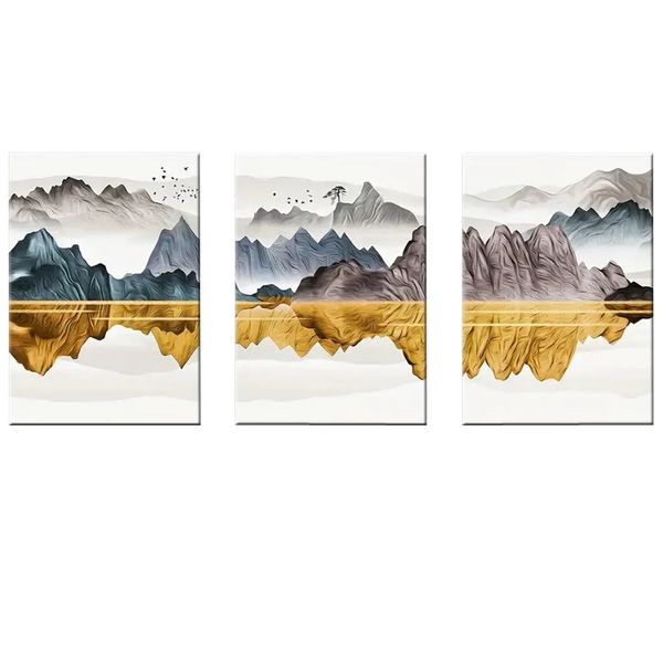 Canvas-Art-3 Pieces Luxury Mountain &amp; Lake Landscape Abstract Wall Art