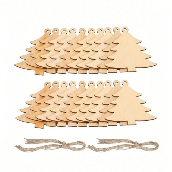 20-Piece Blank Christmas Tree Craft Ornaments with Hanging Twine - Brown