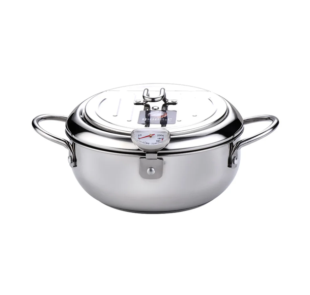 Stainless steel Deep Frying Pan with a Thermometer And Temperature