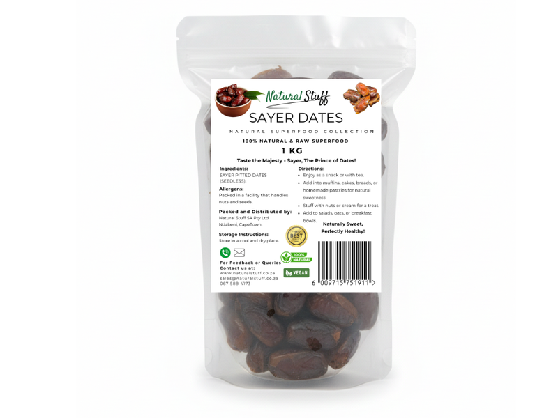 Natural Stuff Seedles Sayer Dates Soft Juicy &amp; Rich in Natural Goodness 1kg