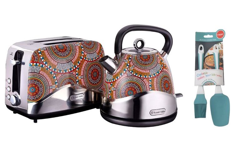 Russell Hobbs African Breakfast Pack, Kettle, Toaster + Spatula and Brush
