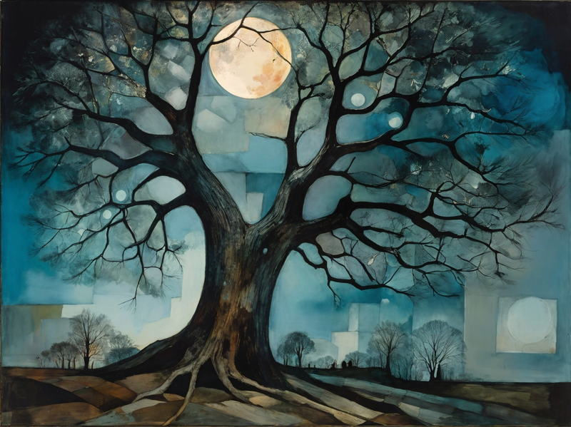 Modern Canvas Wall Art Home Decor - Moon Tree Landscape