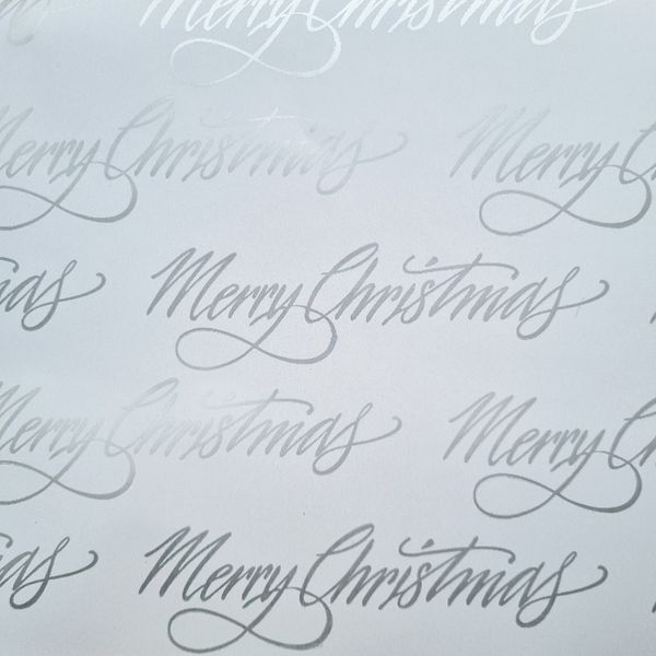 Silver Merry Christmas on white -10m