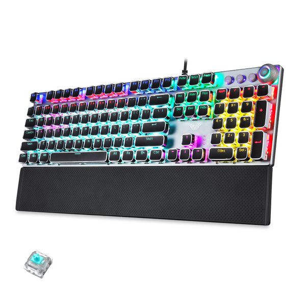 AULA F2088B Typewriter Style Mechanical Gaming Punk Keyboard Blue Switch