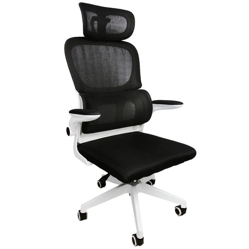 3D Headrest Support Black Mesh Backrest White Frame Executive Office Chair
