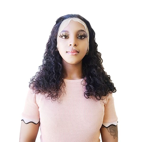 Brazilian/Peruvian Virgin Hair Water Wave Curly Frontal Wig 18inch Glueless