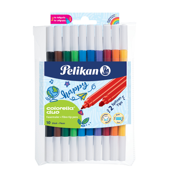 Pelikan Colorella Duo Fibre Tip Pens - 10 Pens, Dual Tips, Kids, Gift