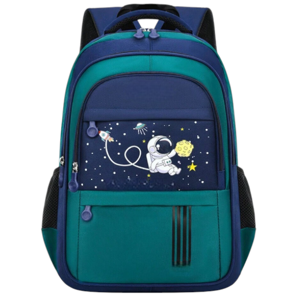 Astronaut-Themed Multi-Compartment School Backpack - Black