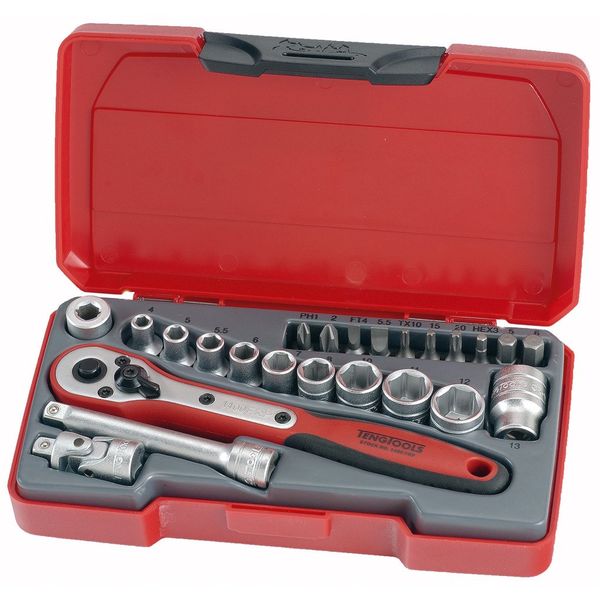 TengTools - 1/4 inch Drive Socket Set, 24 pieces - T1424
