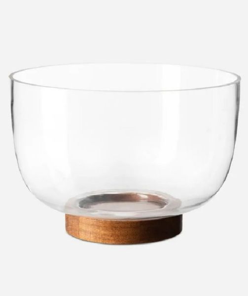 George &amp; Mason - Glass Bowl with Bamboo Base - 22cm