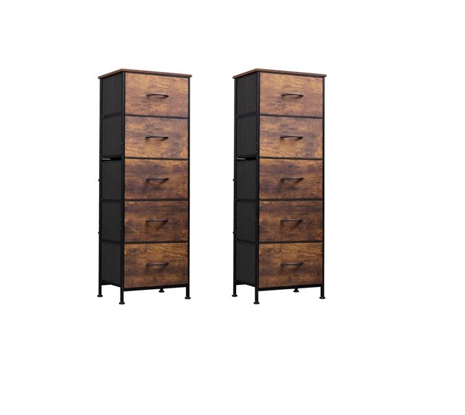 2 pack 5 Drawer Tall Dresser for Bedroom,Storage Organizer with Fabric Bins