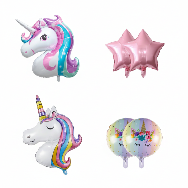 6 Piece Large Foil Unicorn Party Balloon Set - Multicolor