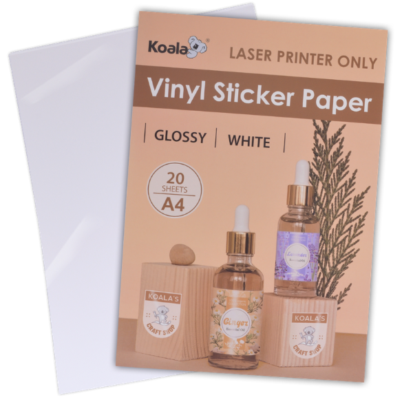 Koala A4 Waterproof Vinyl Glossy Laser Sticker Film Paper - White 20 Sheets
