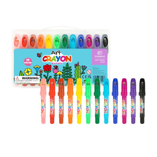 TookyToy - Twistable Washable Silky Crayons in Carry Case - 12 Colours