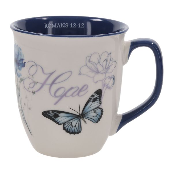 Mug with Blue Interior - Hope, Floral, Vintage Butterfly