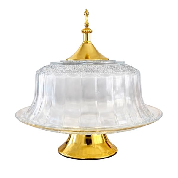 Luxury Glass Cake Dome with Gold Stand - 25.5cm - 2 piece - Display Set