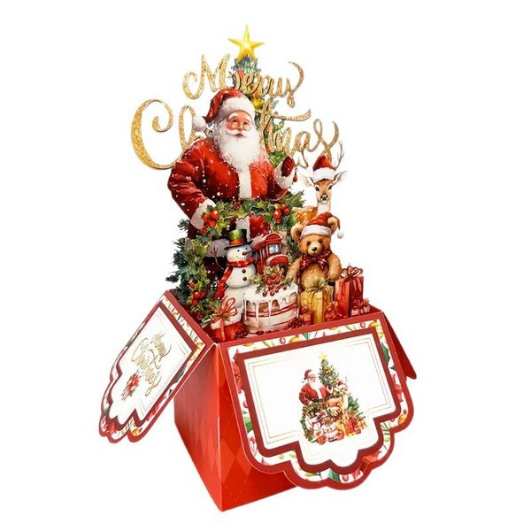 3D Pop-Up Christmas Greeting Card,Santa Claus Box Card with Tri-Fold Design