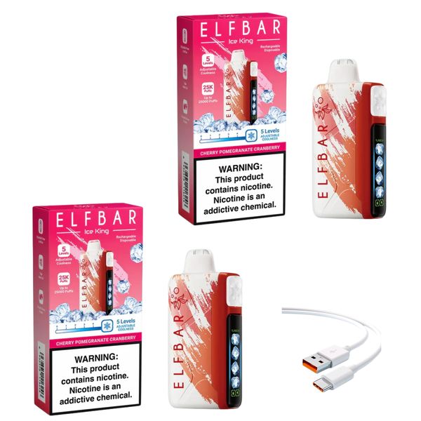 Elfbar Ice King 25k Cherry Pom Cranberry+DiscoVape Charging Cable (2 Pack)