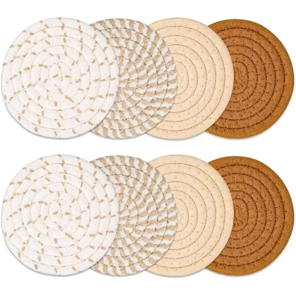 Set Of 8 Cotton Coasters with Storage Rack