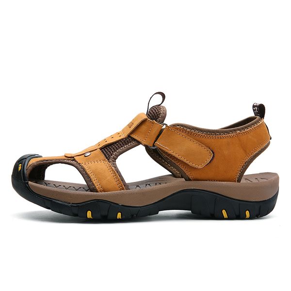 Men Outdoor Non-Slip Closed Toe Breathable Leather Walking Hiking Sandals